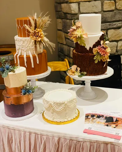 Boho brown and white fondant wedding cake