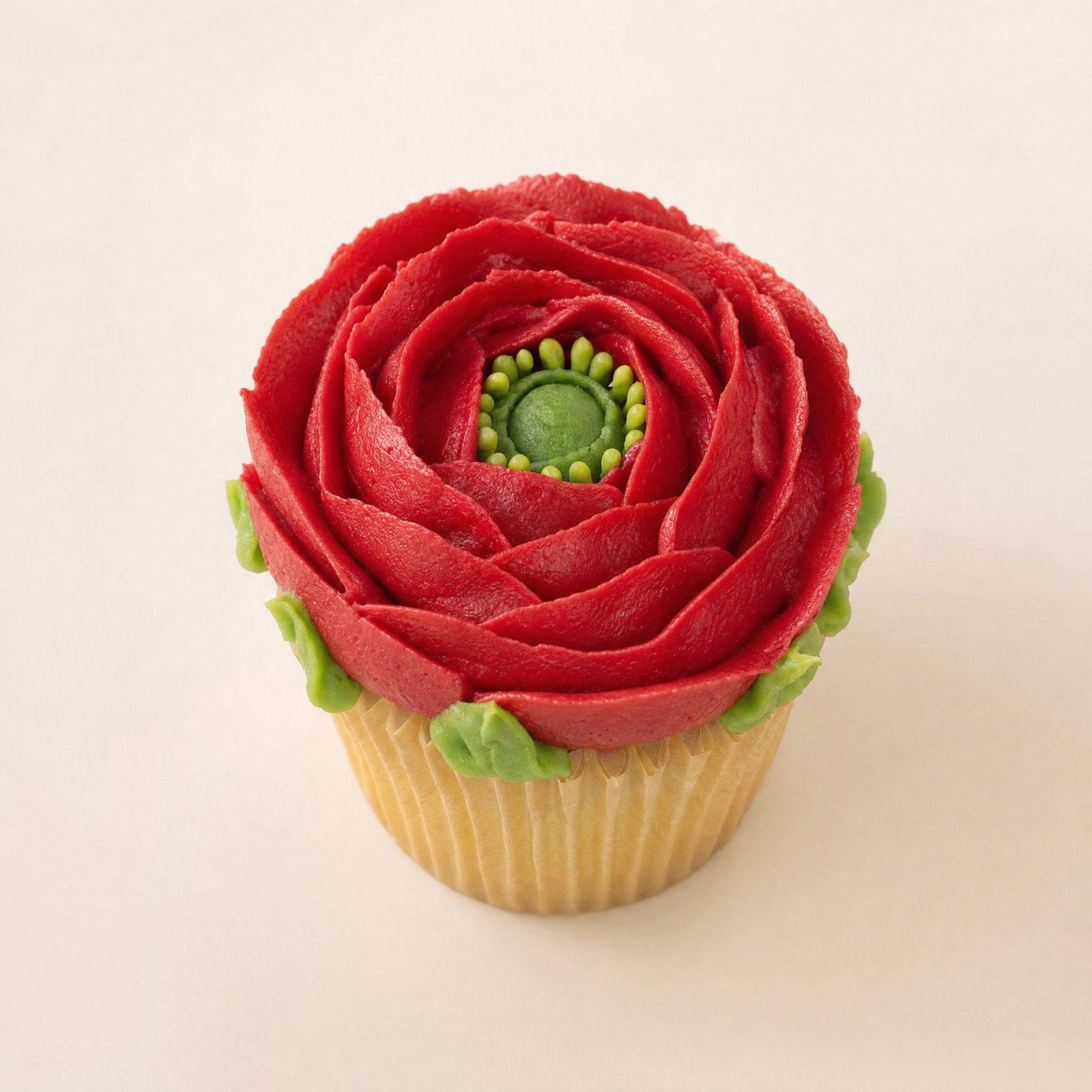 Red buttercream flower cupcake, an alternative to cupcakes from Carmel, Indiana chains
