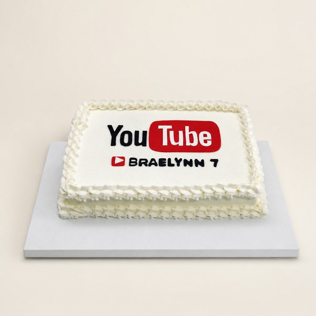 A custom sheet cake with hand-piped buttercream borders and a YouTube play-button theme from Sweet Escape Cake Company, a custom alternative to a store bought sheet cake.