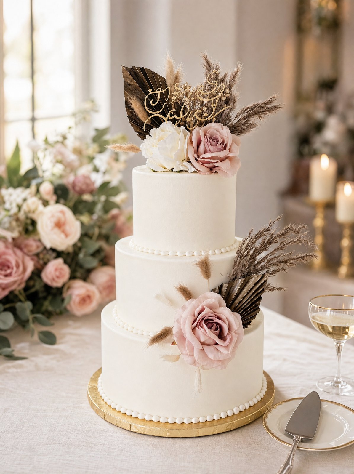 A custom tiered wedding cake by Sweet Escape Cake Company in Indianapolis.