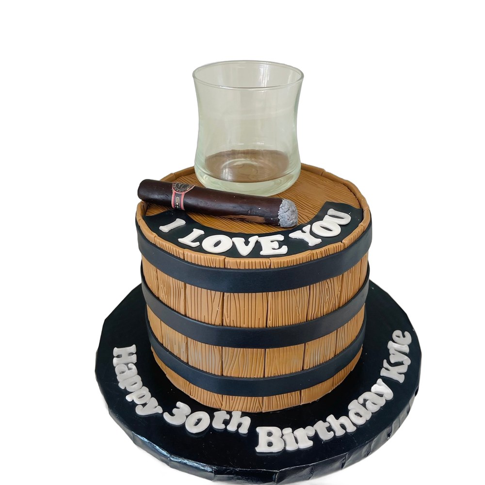 Sculpted whiskey barrel groom's cake, Indianapolis